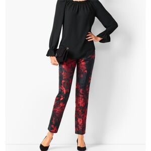 NEW RSVP byTalbots Painted Floral Chatham Ankle pants rose red black dressy